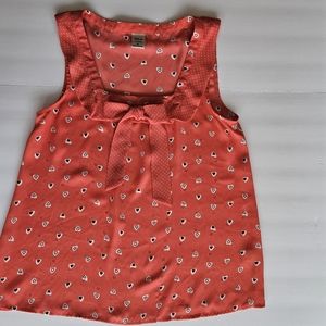 Disney Collection LC Lauren Conrad Womens Tank Top Bow Ruffle Hearts Coral Small